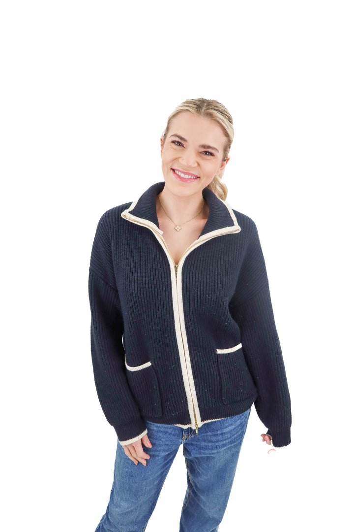 Birds of Paradis blue knit full zip jacket (M; retails $398)