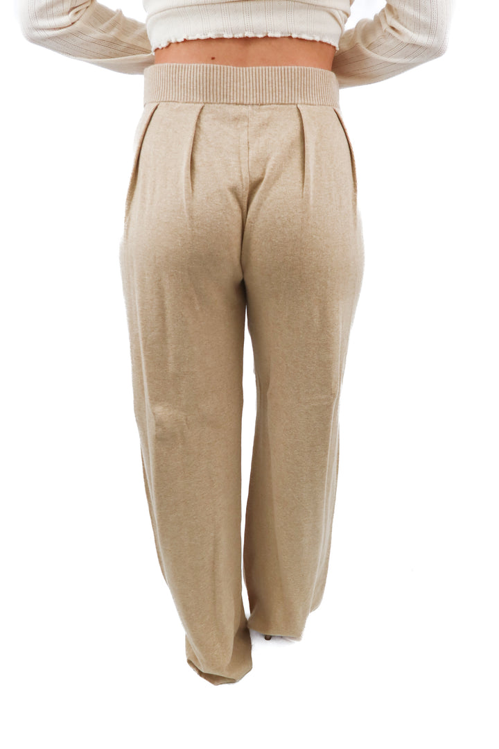 meshki sand frannie gathered silk blend knit pants NWT (L)