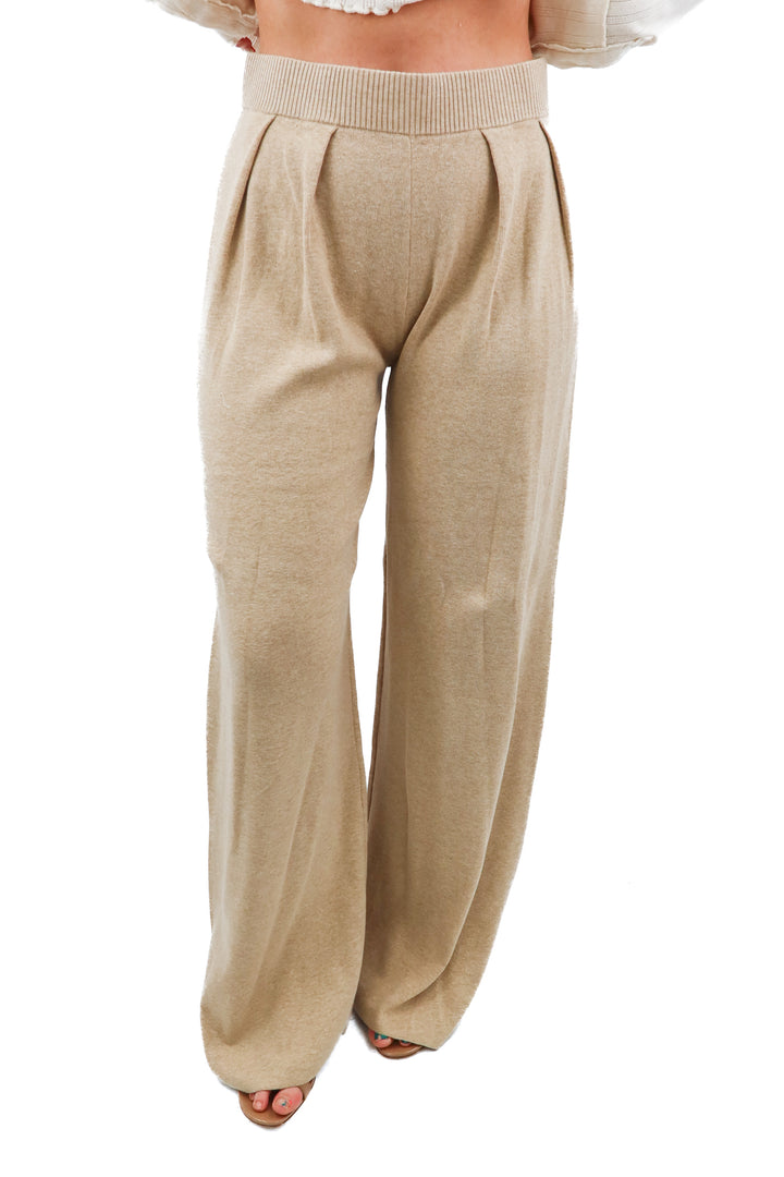 meshki sand frannie gathered silk blend knit pants NWT (L)