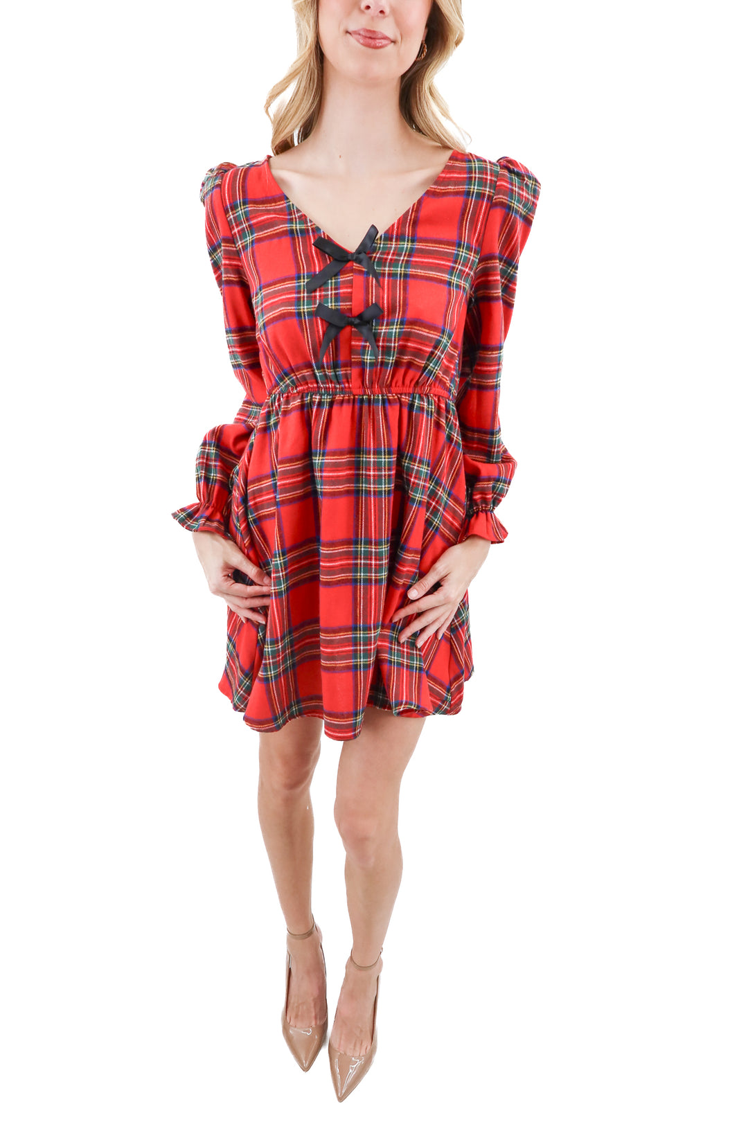 cupshe red plaid dress (s)