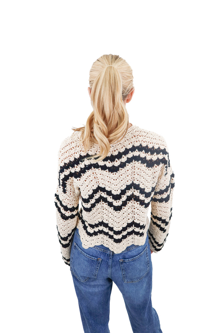 Vici cream and blank crochet knit strip sweater (M)