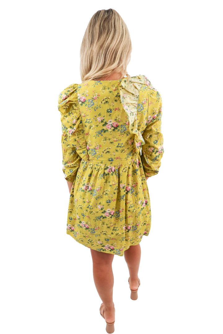 Hyacinth House Green Floral Ruffle Reese Mini Dress (XS; retail $158)