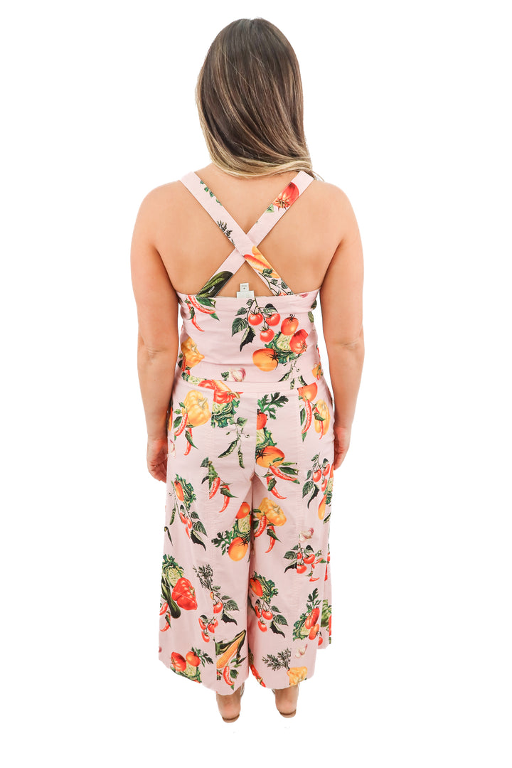 maeve pink vegetable print top and pants set (M)