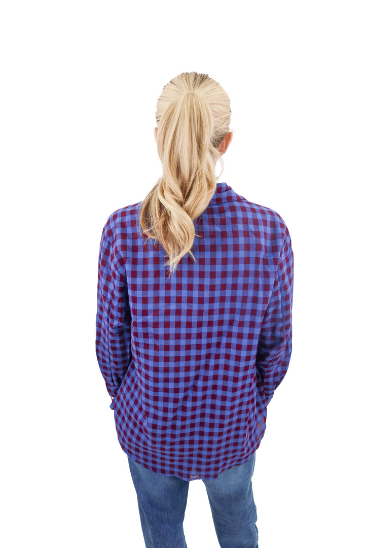 Vici maroon/blue checkered long sleeve button up