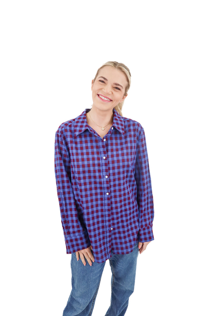 Vici maroon/blue checkered long sleeve button up