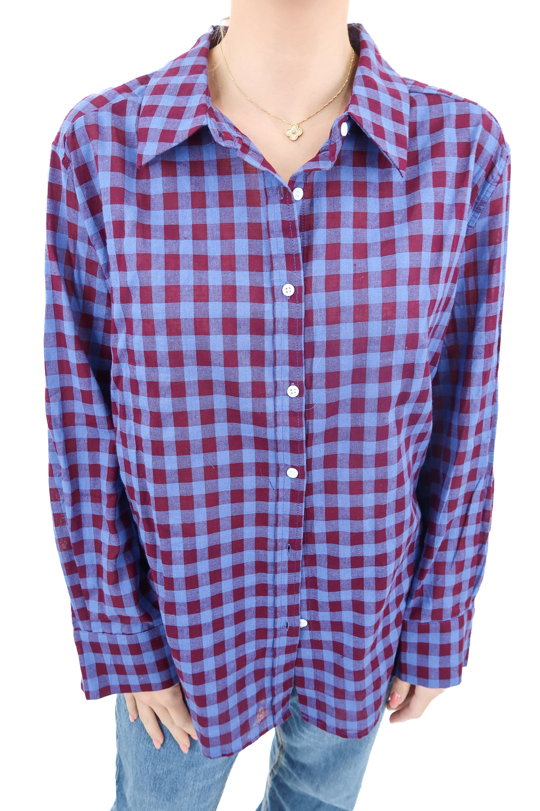 Vici maroon/blue checkered long sleeve button up