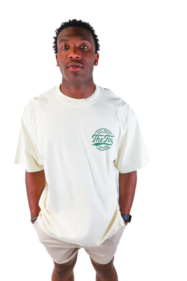 the fix kicks cream/green graphic tshirt (xl)