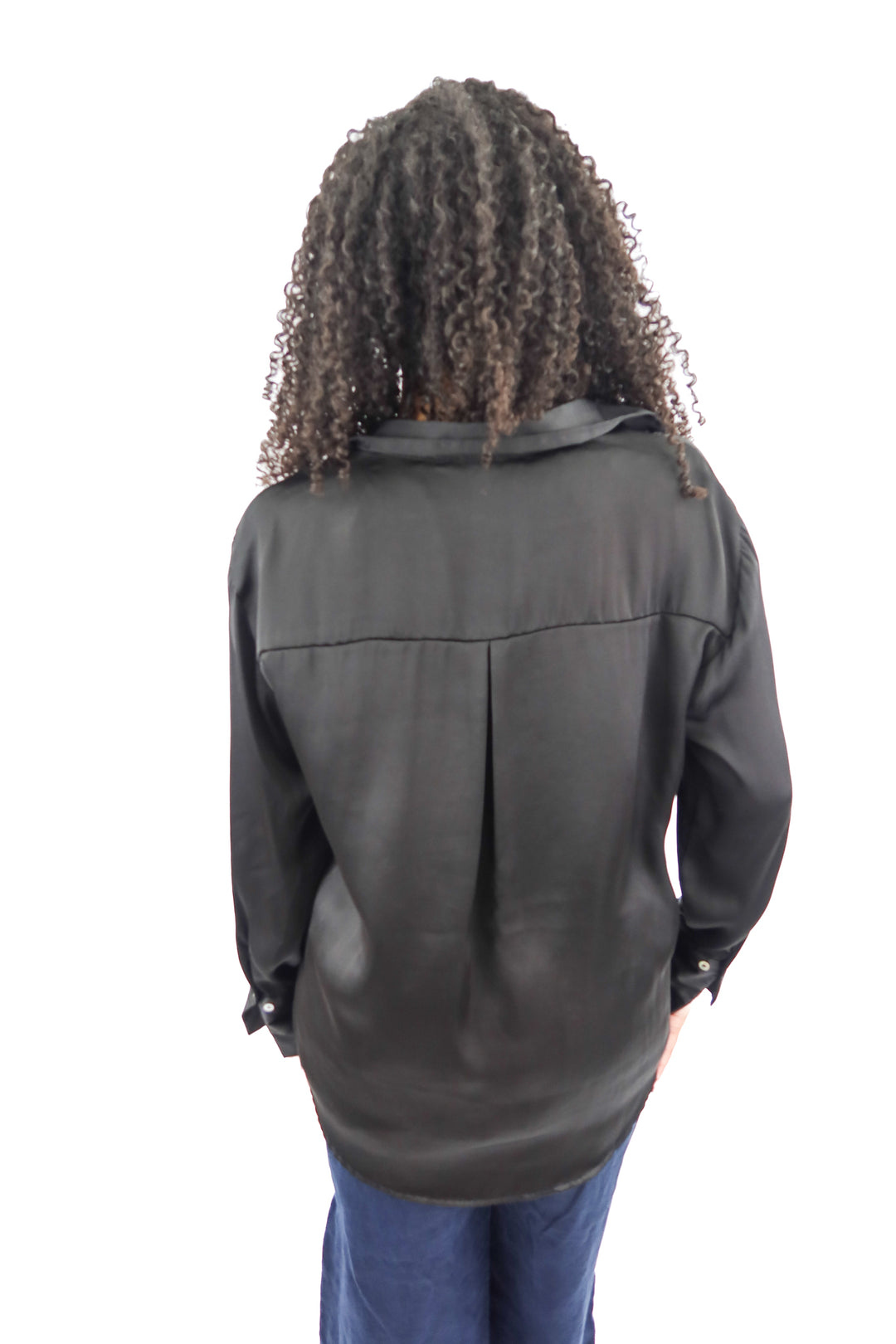 zara black satin long sleeve blouse (L)