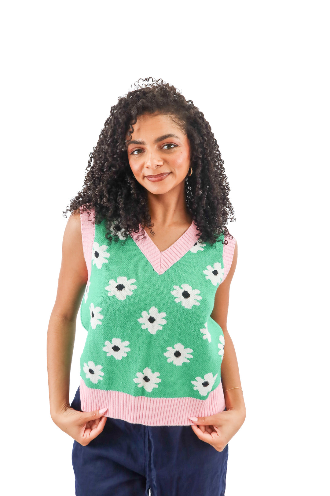 hypels green/pink floral sweater vest top (M)