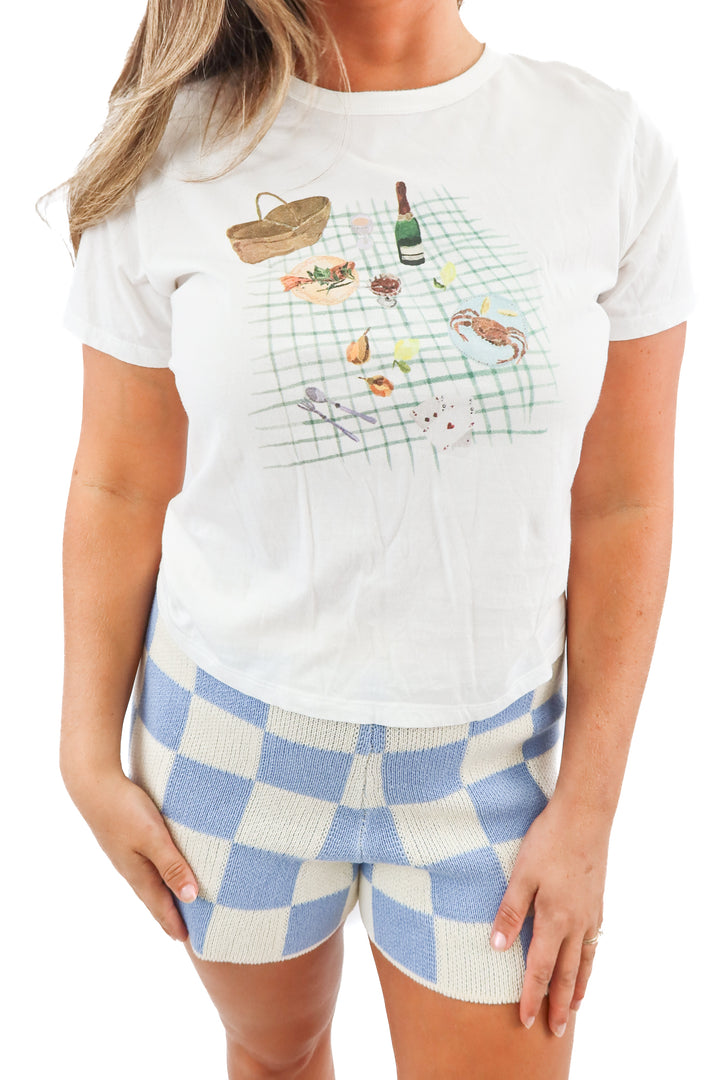 abercrombie & fitch white picnic graphic tee (M)