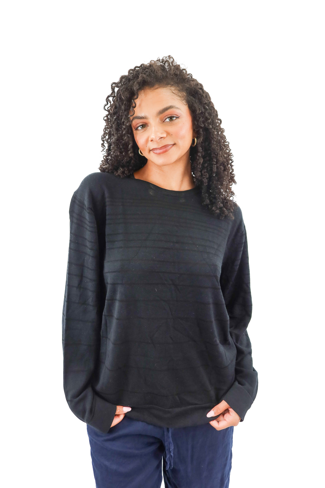 calvin klein black knit silk blend long sleeve top (XL)