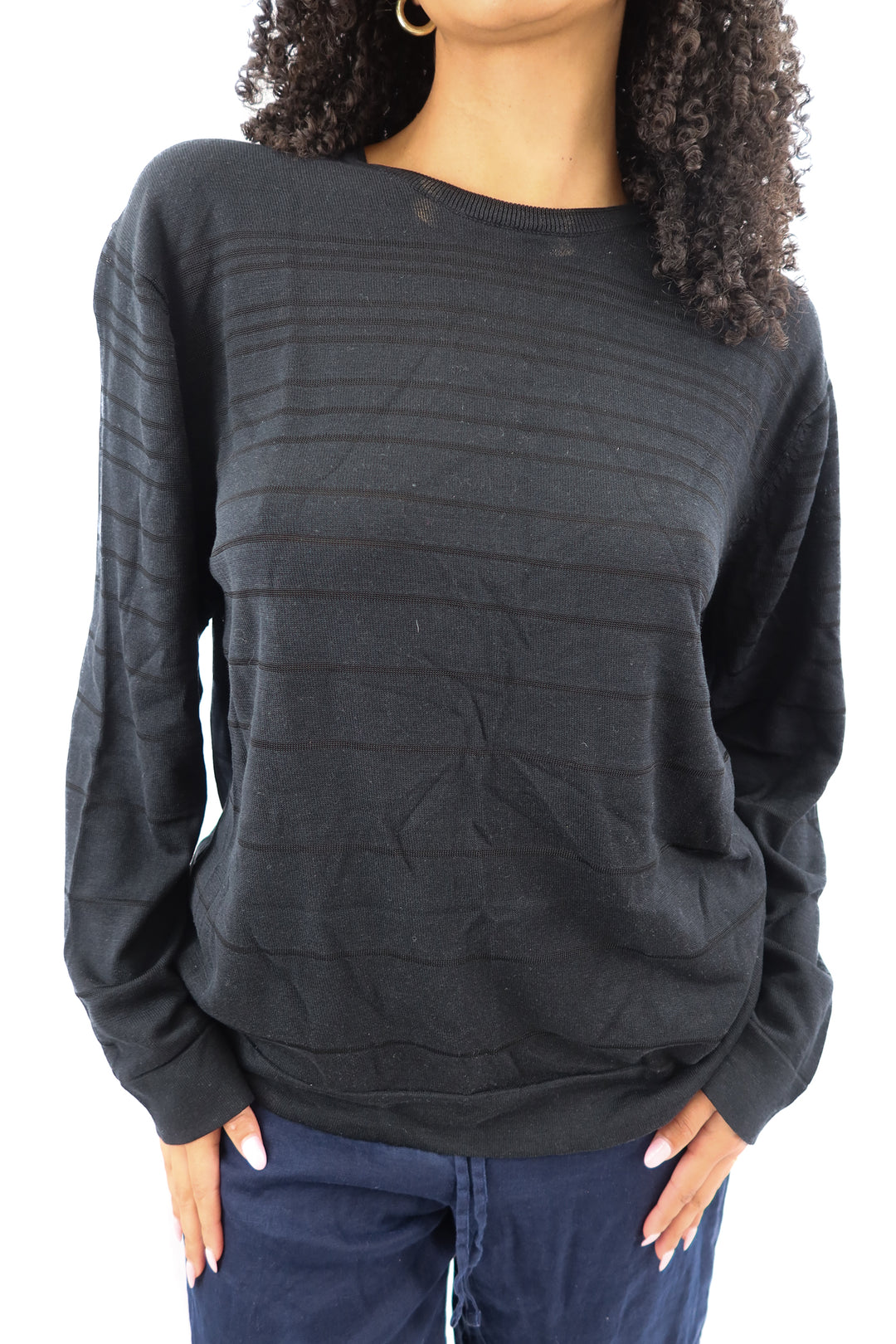 calvin klein black knit silk blend long sleeve top (XL)