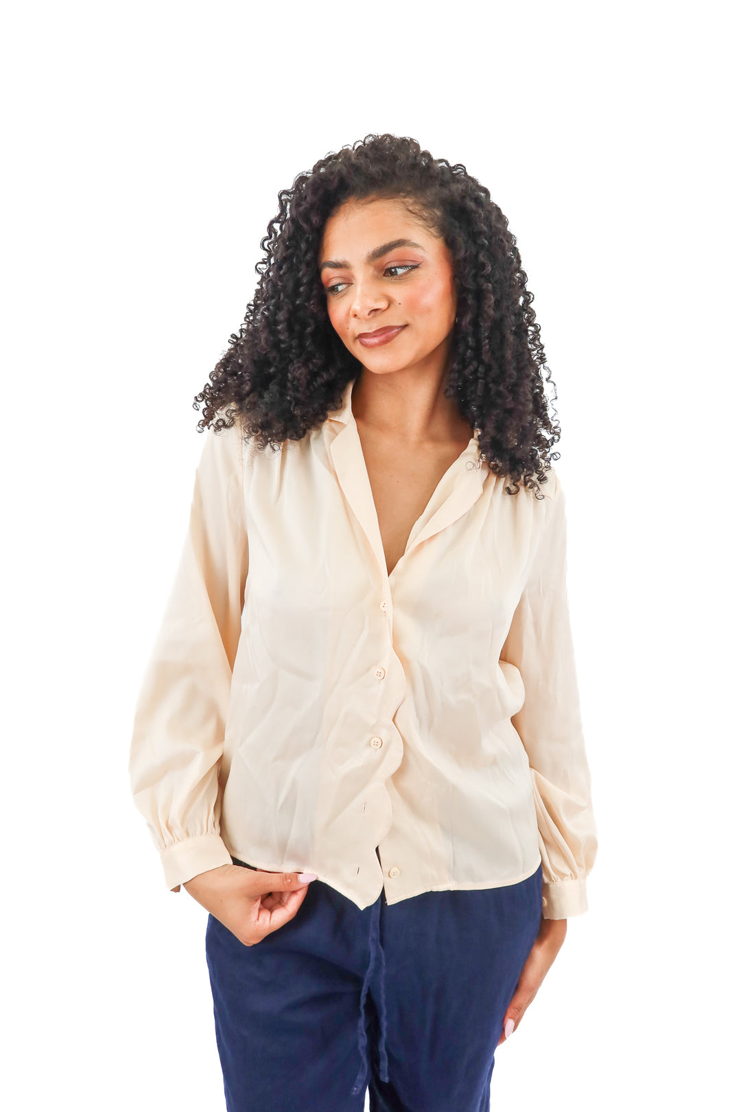 topshop peach satin long sleeve blouse (4)