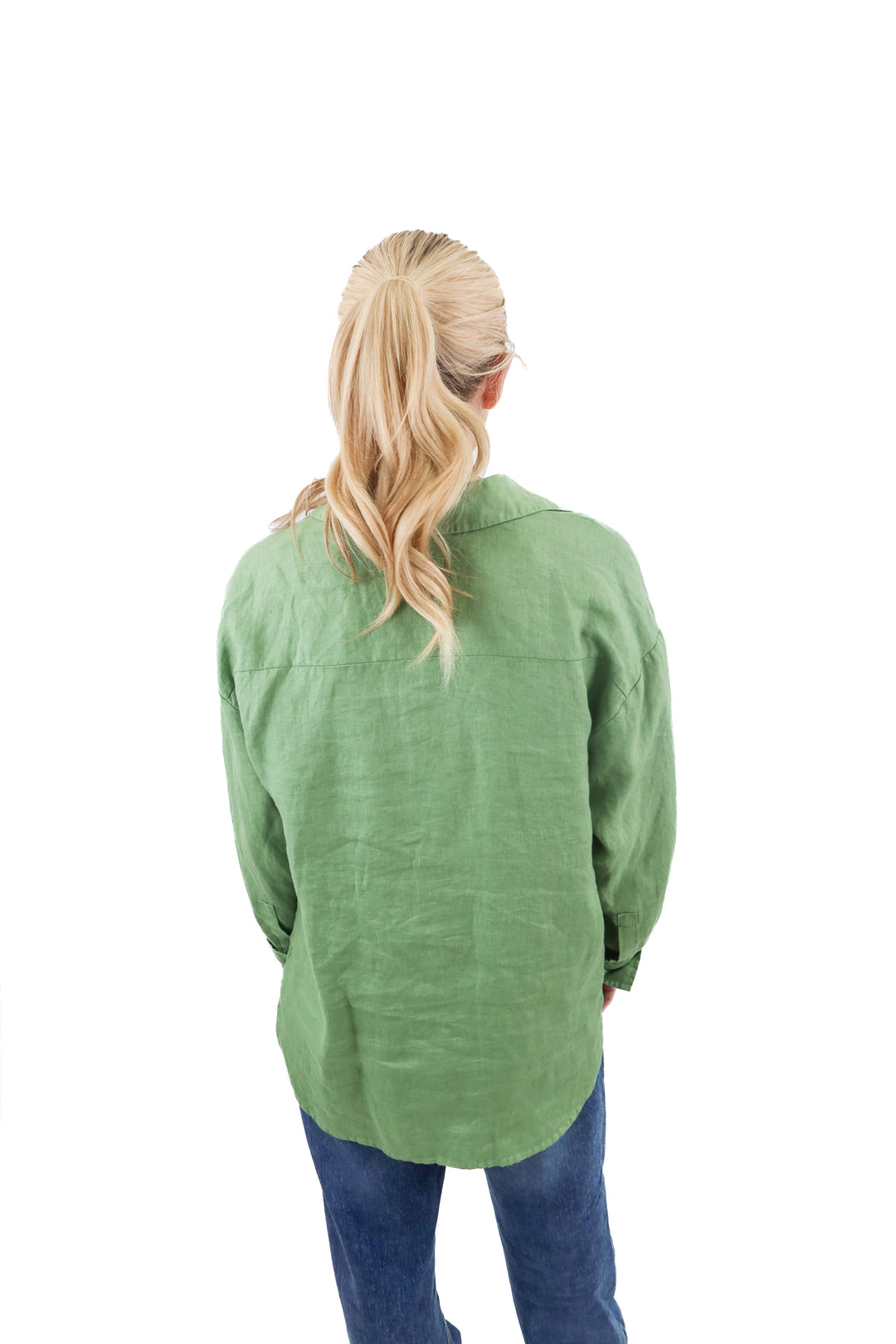 MNG green linen shirt (M; retail $69.99)