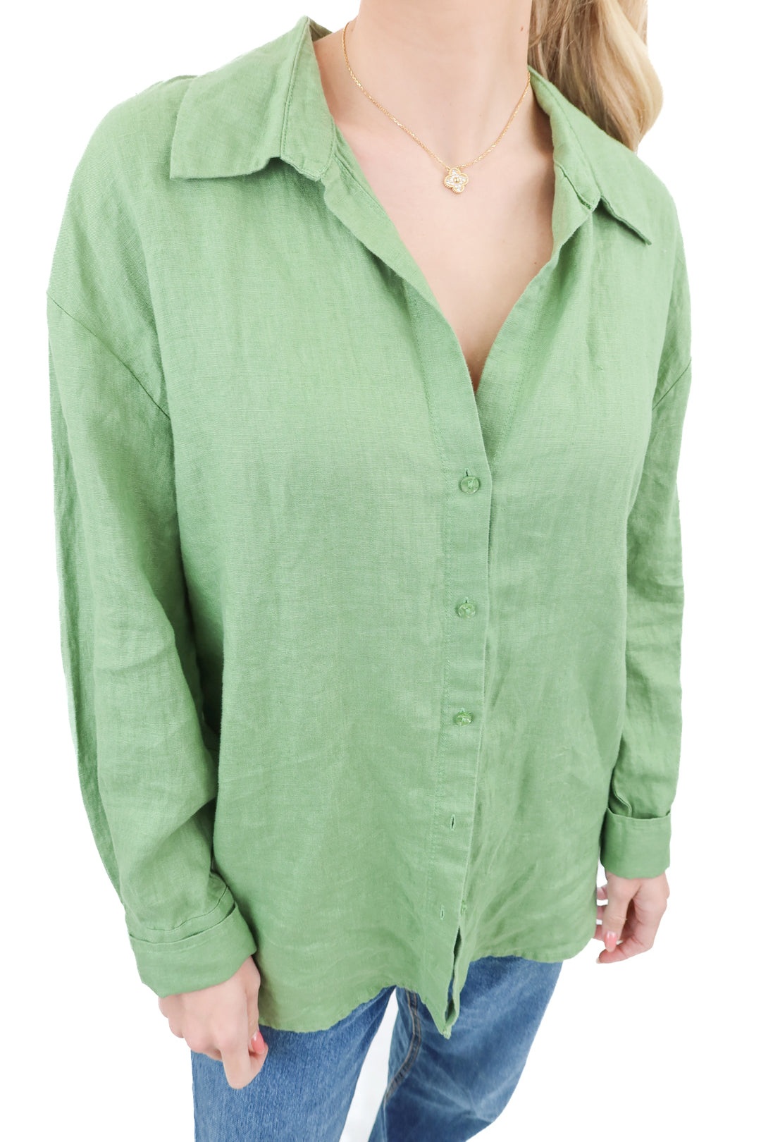 MNG green linen shirt (M; retail $69.99)