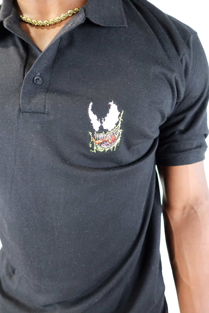 vintage venom/spiderman black polo (xl)