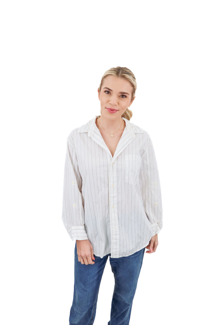 Citizens of Humanity white brown stripe button up shirt (XS)