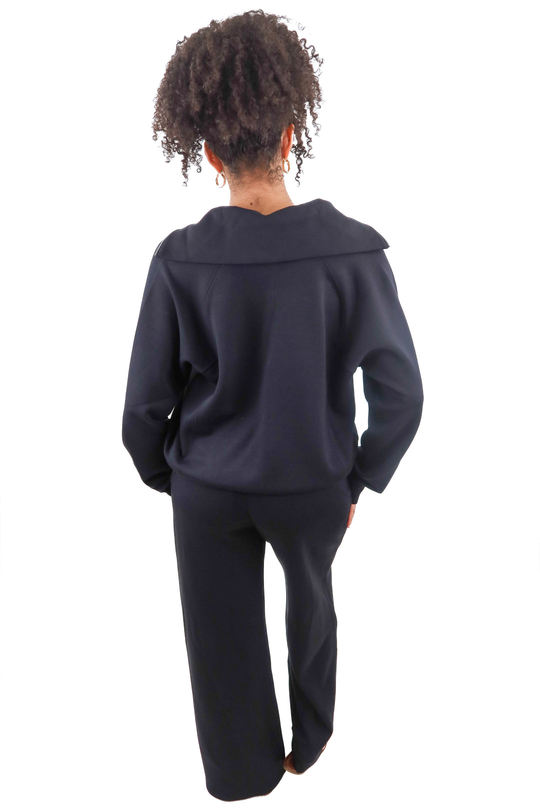 Spanx black AirEssentials quarter zip and wideleg pants 2pc set (retail $253)