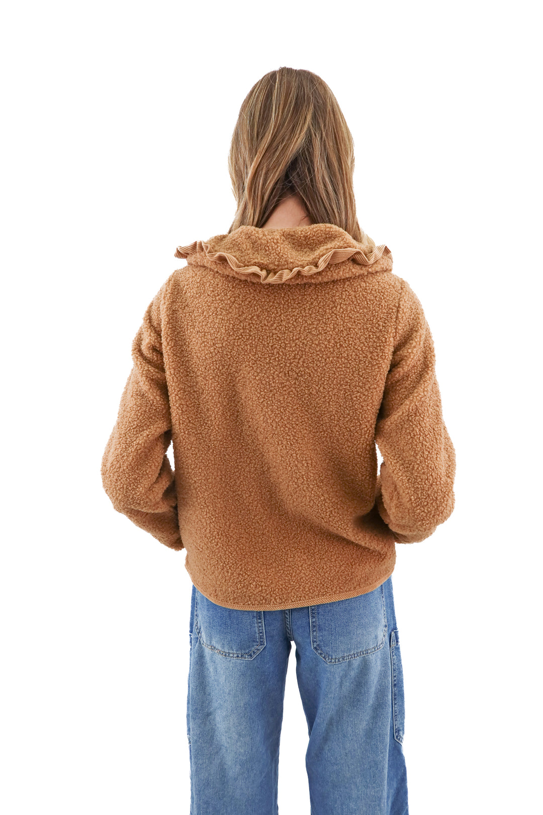 stoosh brown teddy ruffled jacket (m; retail $59)