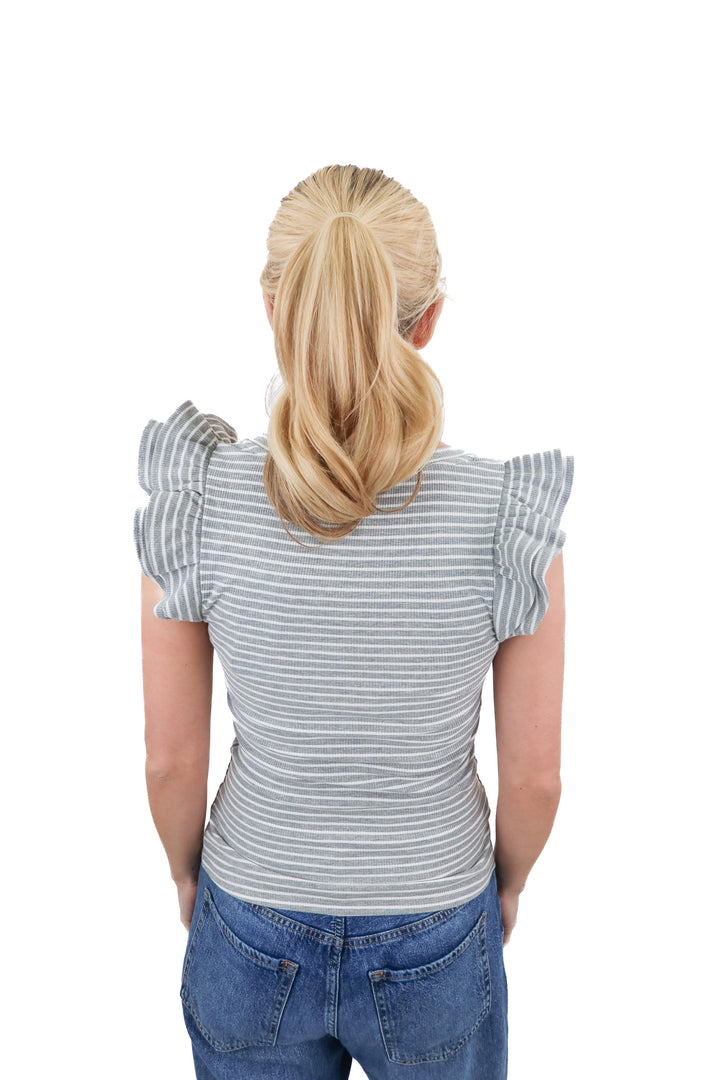 Vici grey striped ruffle sleeve tank NWT
