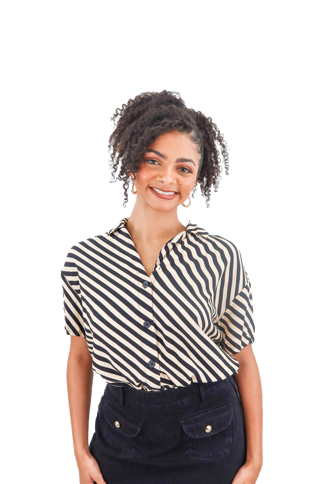 a new day cream black stripe blouse (S)