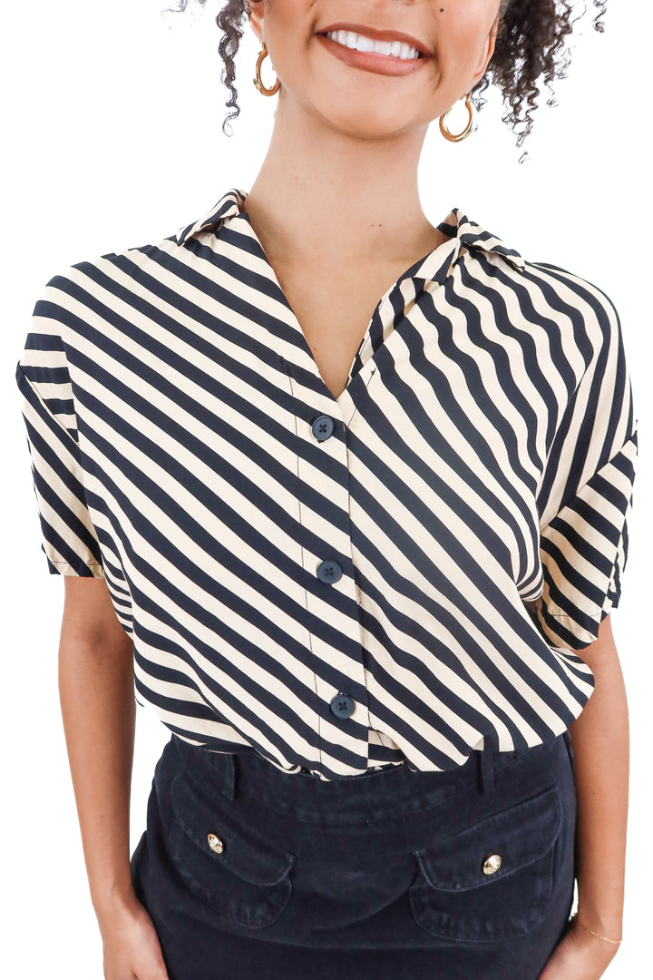 a new day cream black stripe blouse (S)