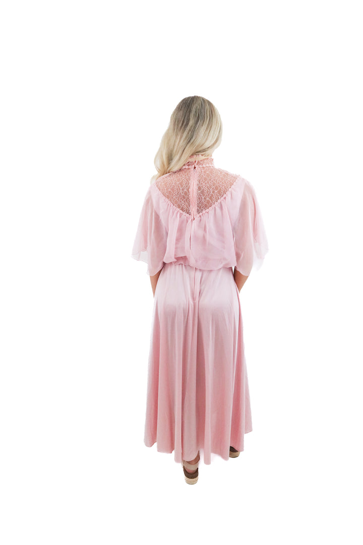 pink lace satin flowy dress (s; retail $50)