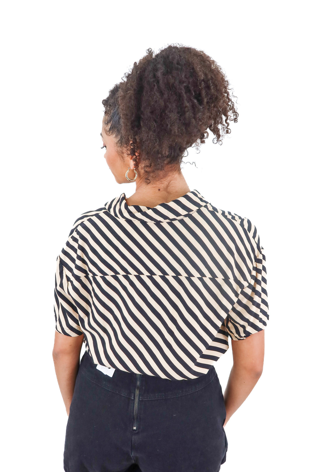 a new day cream black stripe blouse (S)