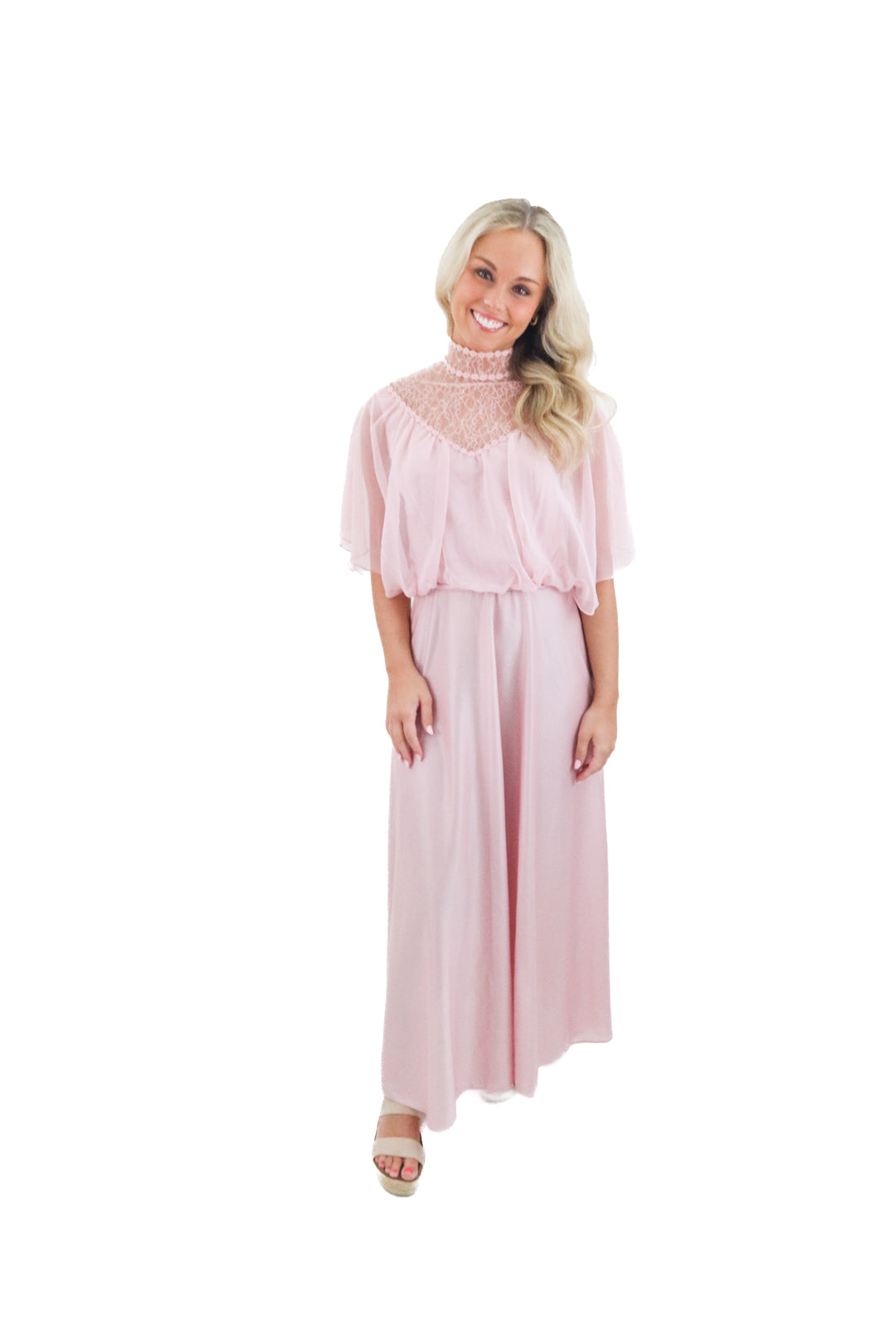 pink lace satin flowy dress (s; retail $50)