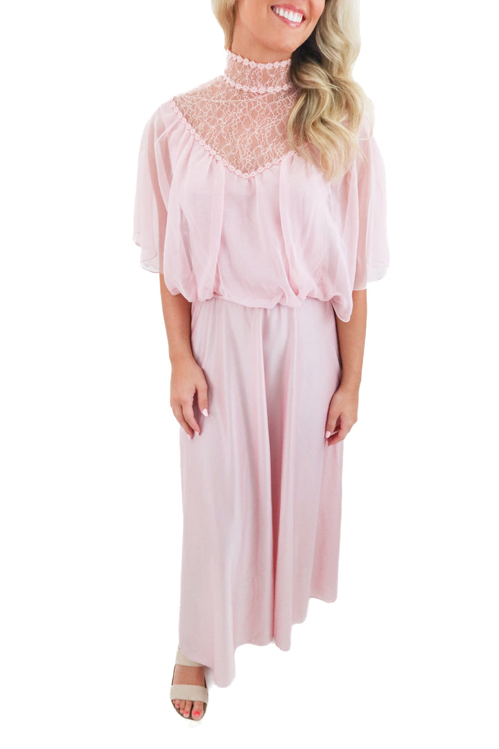 pink lace satin flowy dress (s; retail $50)