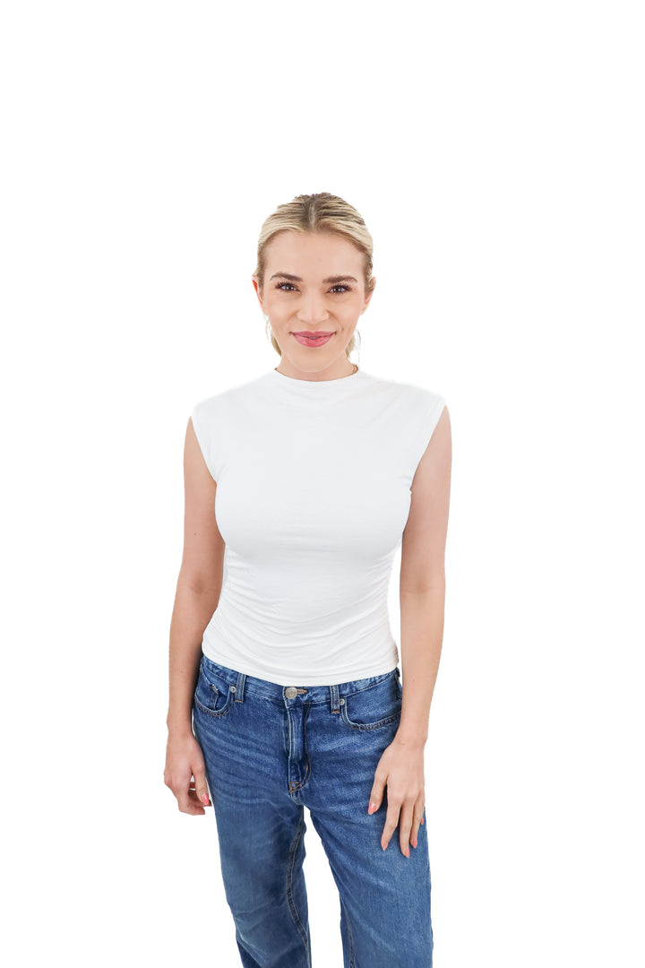 Vici ivory mockneck sleeveless top