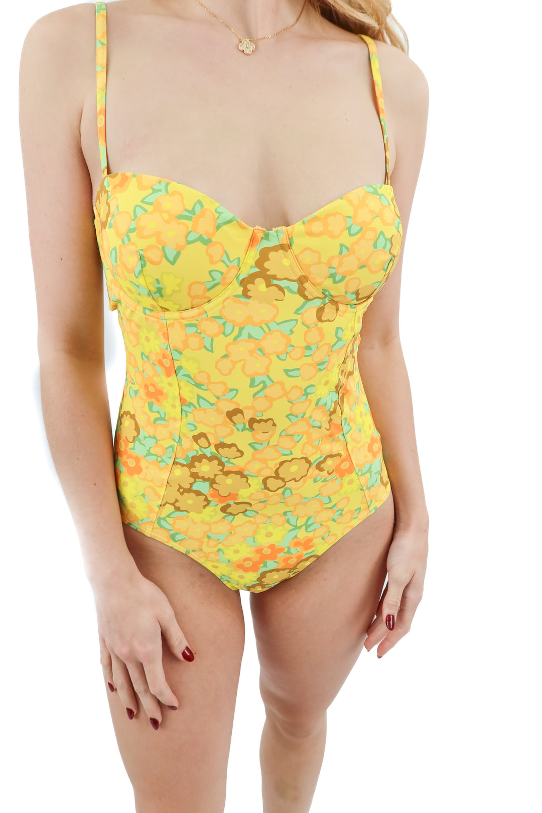 Tory Burch yellow floral one piece swim (M; retail $228)