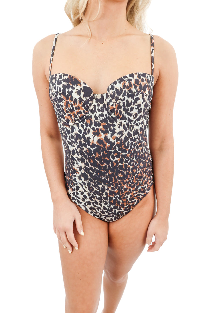 Veronica Beard brown animal print one piece swim (M; retail $348)