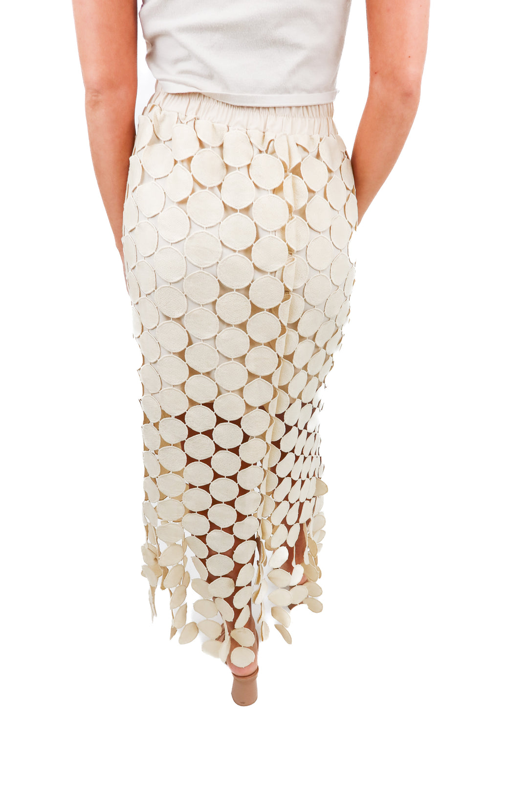 Cicy Bell cream circle fringe skirt (S; retail $99)