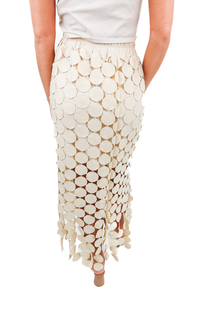 Cicy Bell cream circle fringe skirt (S; retail $99)