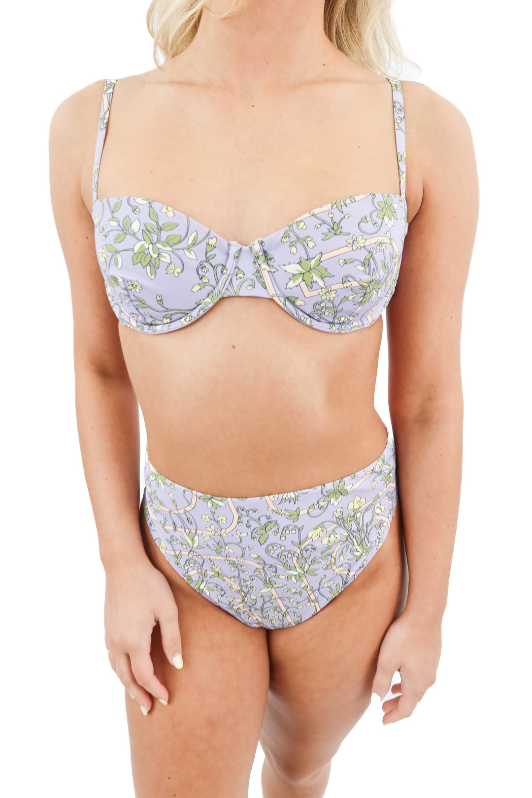 Tory Burch purple floral swim set (M; retail $296)