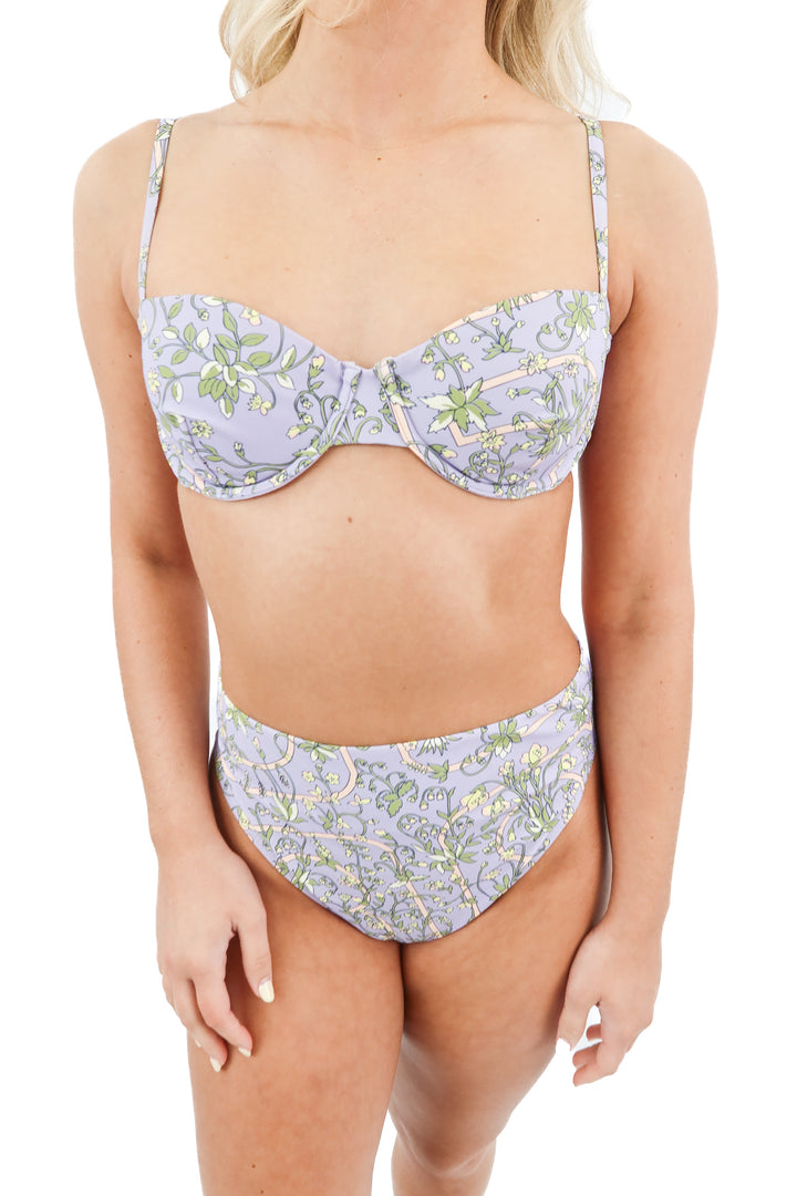 Tory Burch purple floral swim set (M; retail $296)