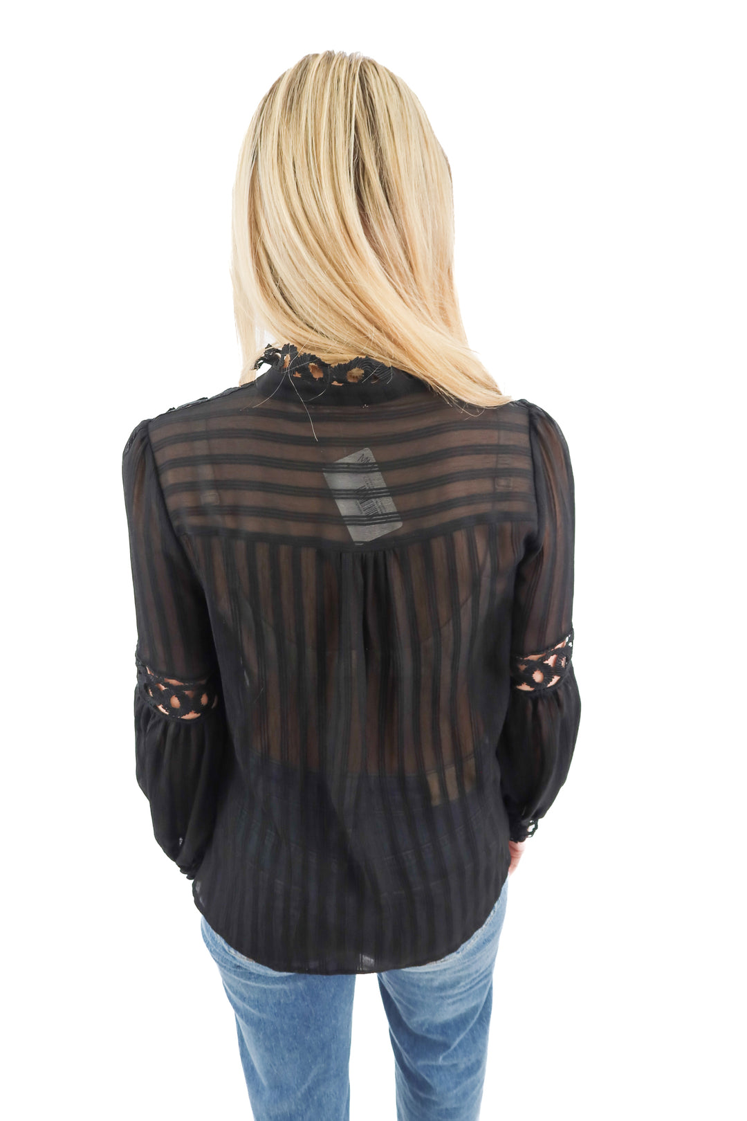 LoveCollette black sheer embroidered long sleeve top (S; retail $70)