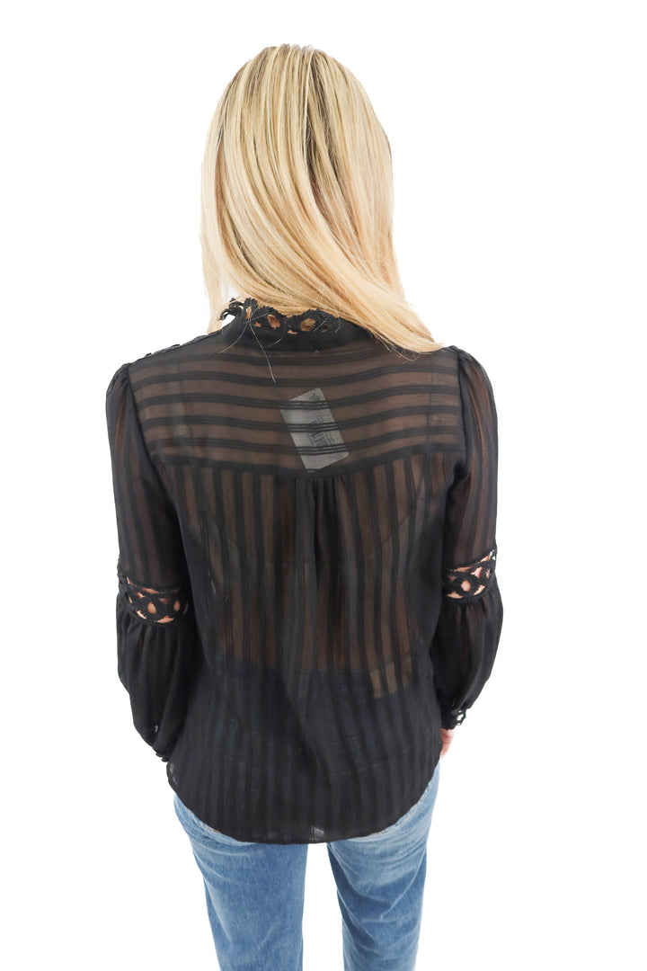 LoveCollette black sheer embroidered long sleeve top (S; retail $70)