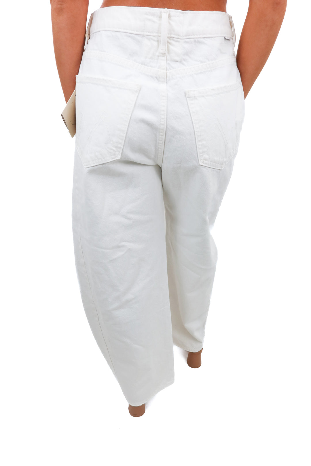 Mother The Full Pipe white wide barrel leg jeans (27; retail $238)