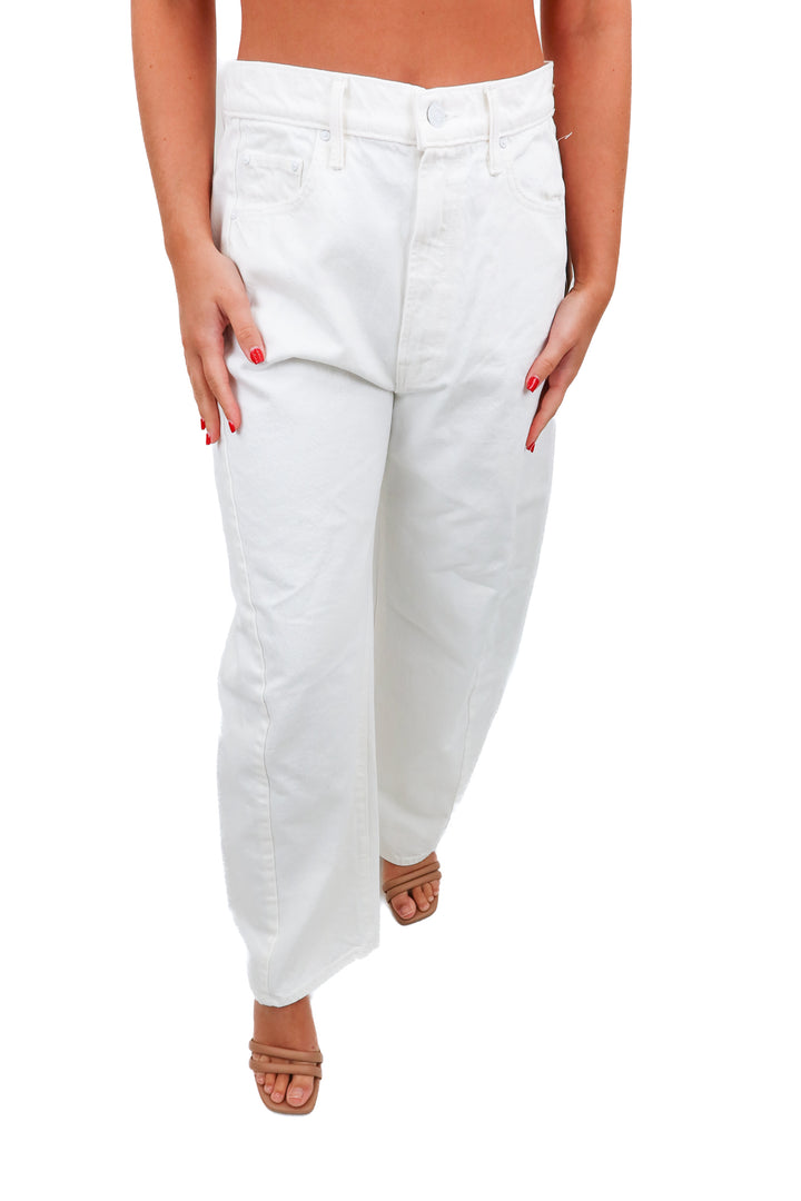 Mother The Full Pipe white wide barrel leg jeans (27; retail $238)