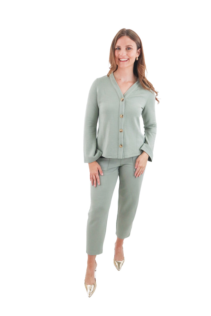 spanx sage ribbed cardigan and pant set (s; retail $258)