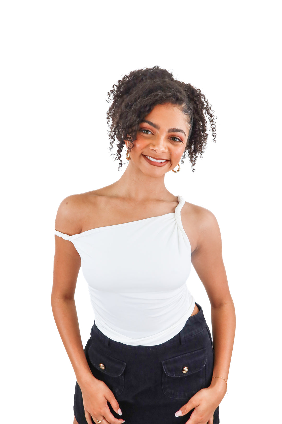 Vici white twist sleeve top (S)