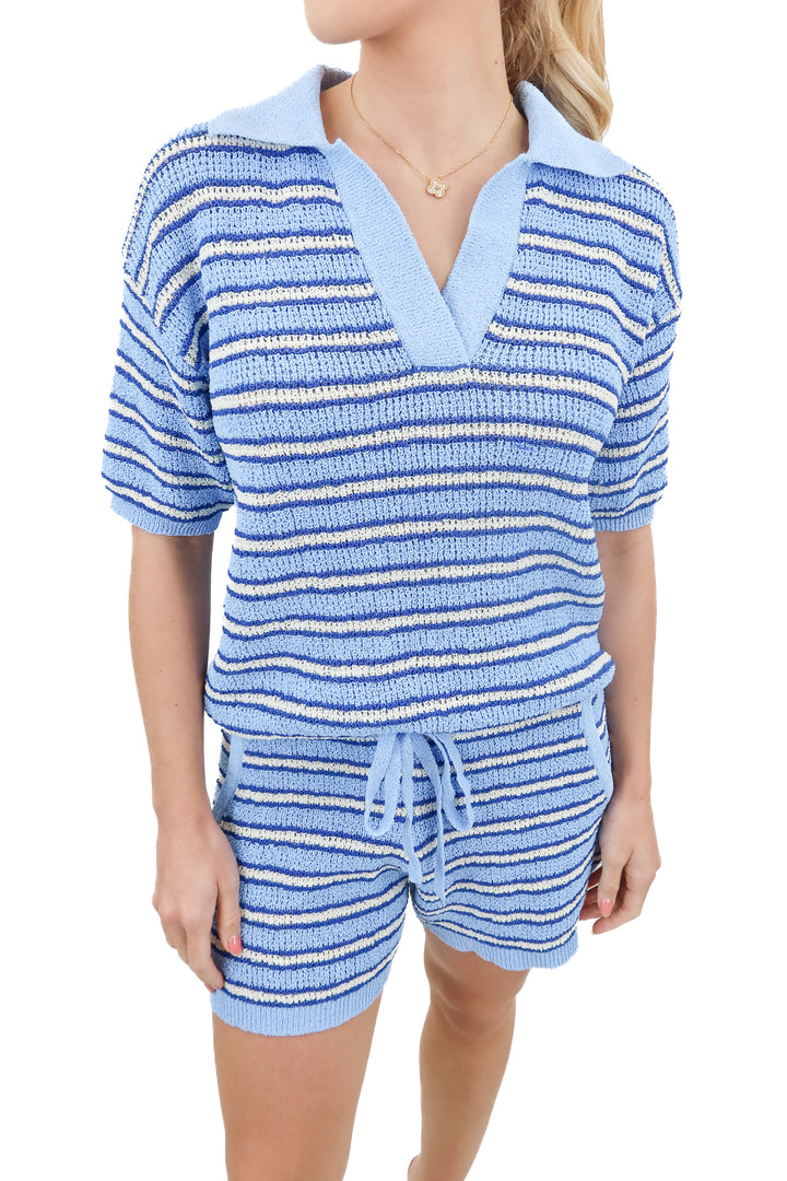 Vici blue stripe knit polo and shorts set (S)