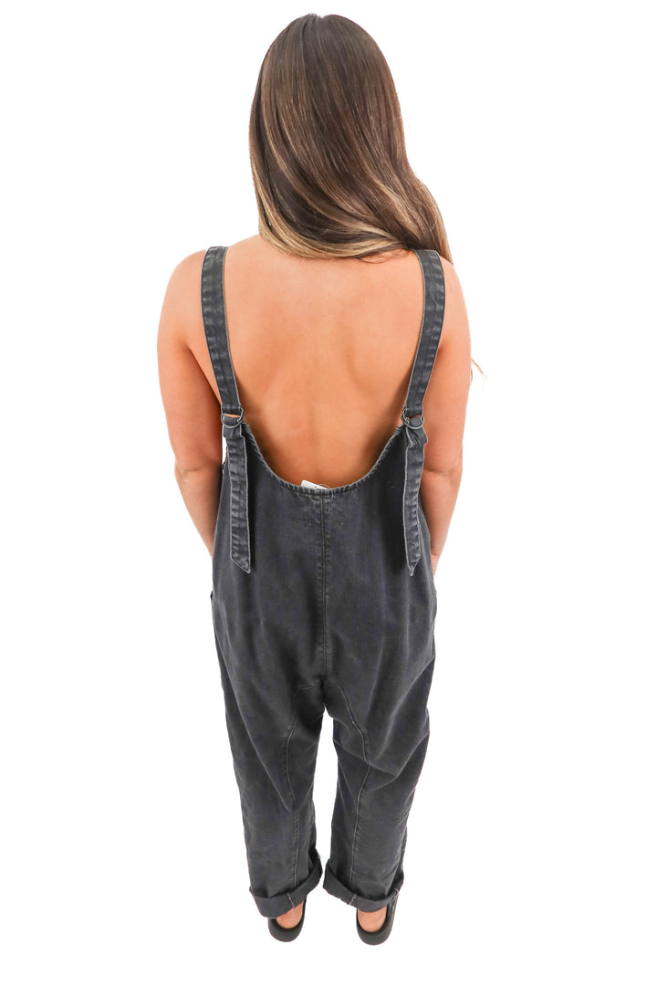 we the free black denim overalls (L; retail $98)
