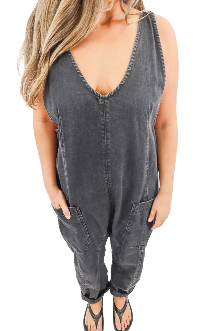 we the free black denim overalls (L; retail $98)