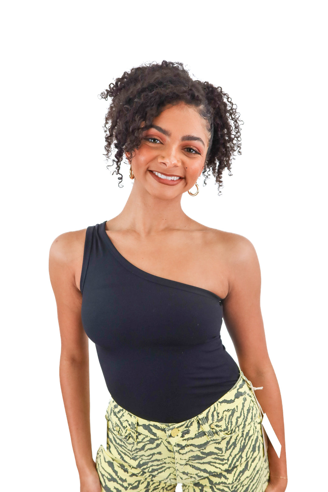 Spanx black one shoulder ribbed bodysuit (S)