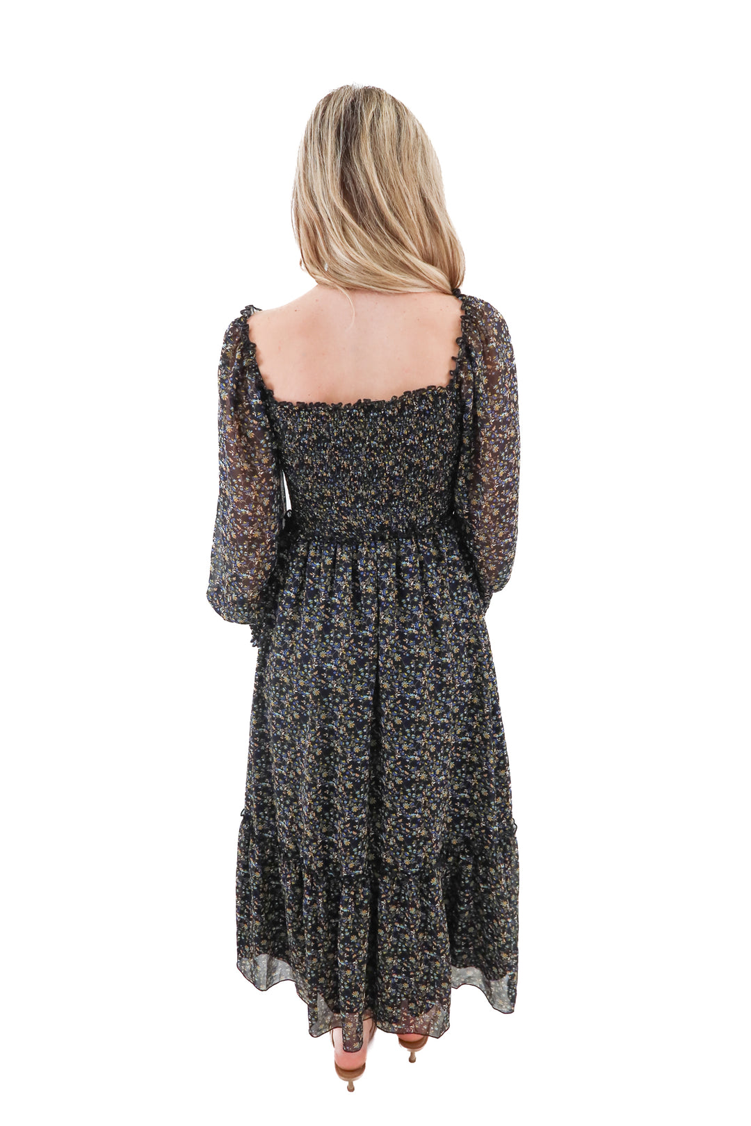 petal & pup black floral keziah long sleeve maxi dress nwt (s; retail $120)