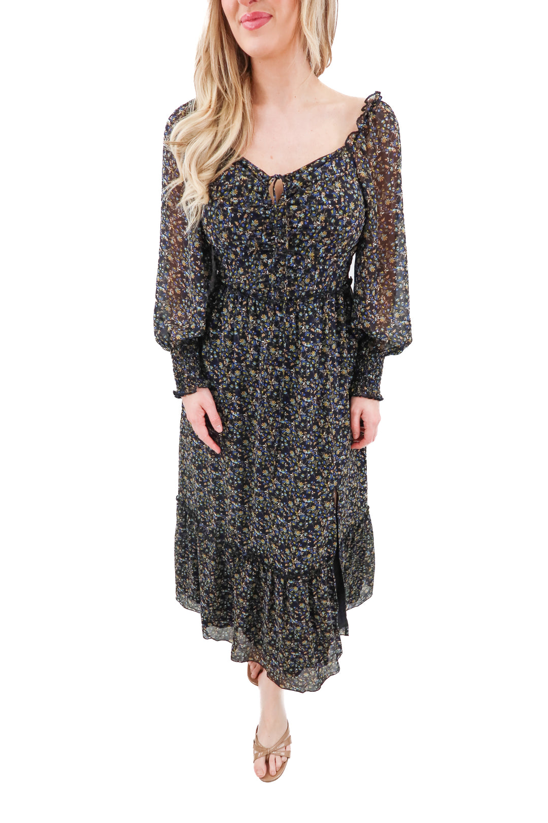 petal & pup black floral keziah long sleeve maxi dress nwt (s; retail $120)