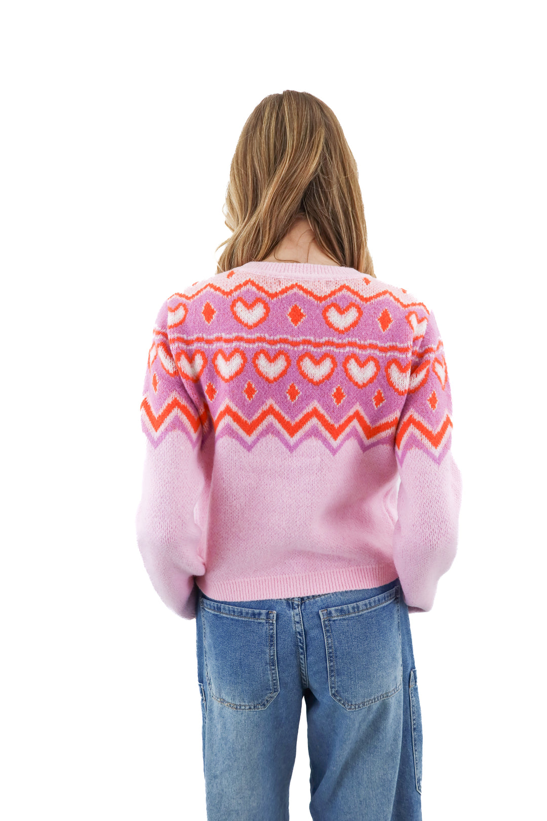 english factory pink/purple heart knit sweater nwt (s)